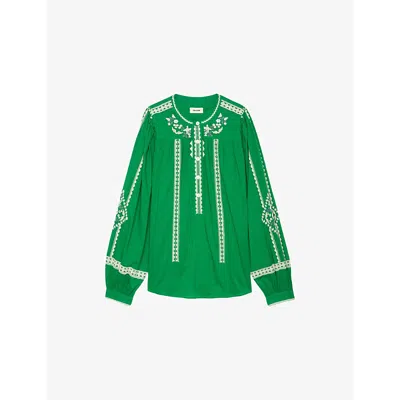 Zadig & Voltaire Womens Tigy Floral-embroidered Cotton Blouse Gazon
