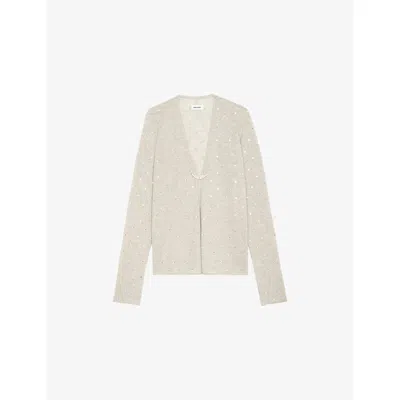 Zadig & Voltaire Womens Daffy Embellished Knitted Cashmere Cardigan Geology Xs