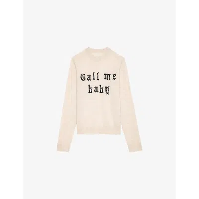 Zadig & Voltaire Womens Ivy Text-logo Intarsia Merino-wool Jumper Geology