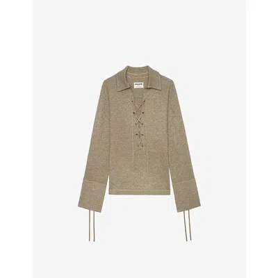 Zadig & Voltaire Womens Lace-up Long-sleeved Knitted Jumper Gold