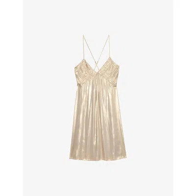 Zadig & Voltaire Womens Rayonna Pleated Sleeveless Satin Mini Dress Gold