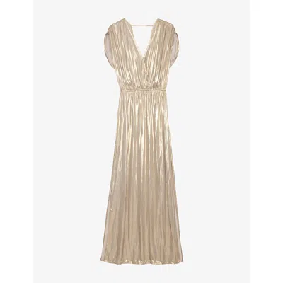 Zadig & Voltaire Womens Gold Ritmic Draped Satin Maxi Dress In Braun