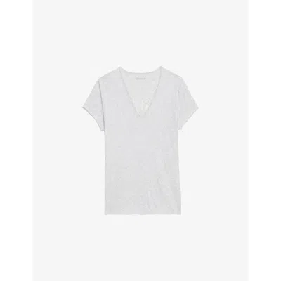 Zadig & Voltaire Womens Story V-neck Cotton T-shirt Gris Chine Clai