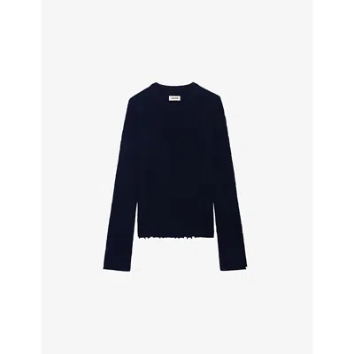 Zadig & Voltaire Womens Jonasson Split-cuff Cashmere Jumper Encre