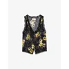 Shop Zadig & Voltaire Womens Noir Floral-print Rhinestone-embellished Crepe Top