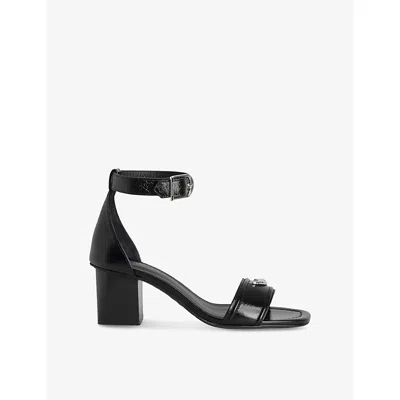 ZADIG & VOLTAIRE WOMENS NOIR LOGO-PLAQUE LEATHER HEELED SANDALS EUR 37 / 4 UK