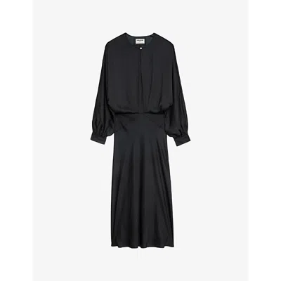 Zadig & Voltaire Womens Noir Ruiko Rhinestone-embellished Recycled Polyester-blend Satin Midi Dress