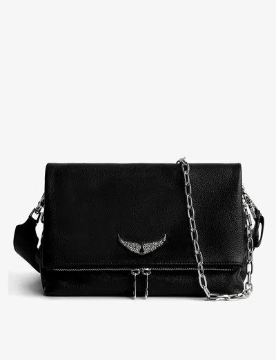 Zadig & Voltaire Womens Noir Silver Rocky Swing Your Wings Leather Clutch Bag