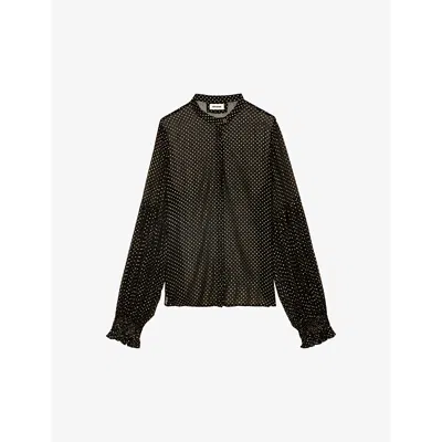 ZADIG & VOLTAIRE WOMENS NOIR TANDY SEQUIN-EMBELLISHED WOVEN BLOUSE