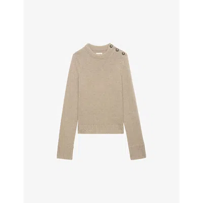 Zadig & Voltaire Womens Oatmeal Malty Button-shoulder Wool Jumper