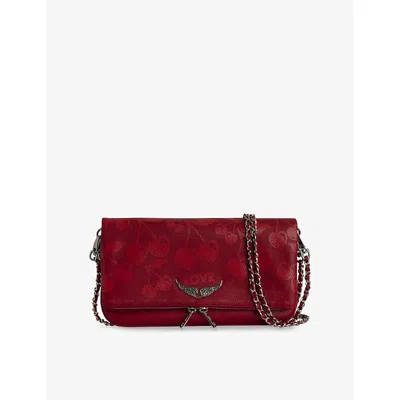 Zadig & Voltaire Womens Rock Cherry-print Grained Leather Clutch Bag Power