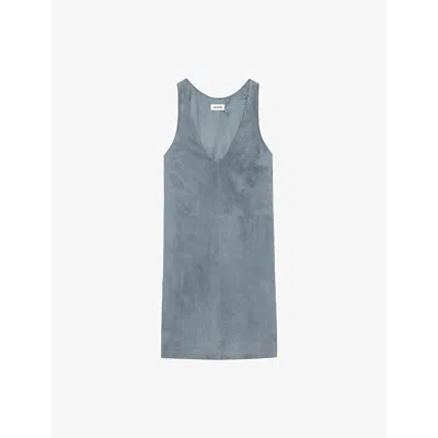 Zadig & Voltaire Womens Rasha Sleeveless Panelled Suede Mini Dress Uniform