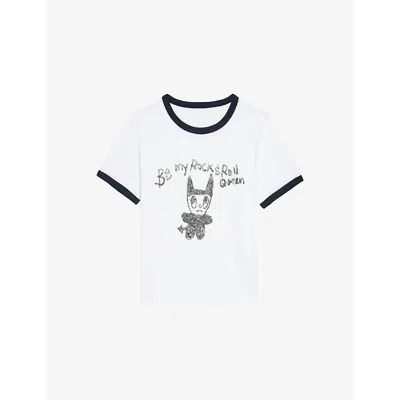 ZADIG & VOLTAIRE WOMENS WHITE WOOS RHINESTONE-EMBELLISHED SHORT-SLEEVE COTTON-BLEND T-SHIRT