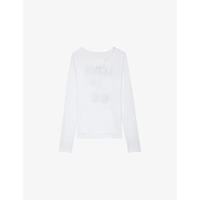 Zadig & Voltaire Womens Branded Notch-neckline Cotton-jersey T-shirt White