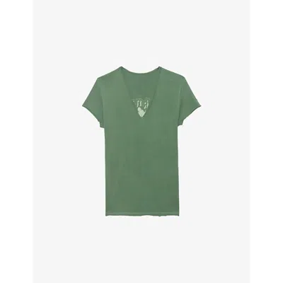 Zadig & Voltaire Womens Branded V-neck Cotton-jersey T-shirt Coriander