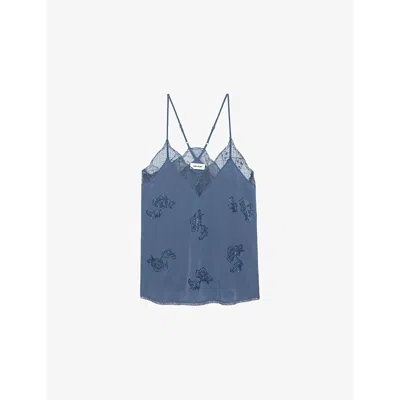 Zadig & Voltaire Womens Christy Floral-pattern Silk Camisole Officer