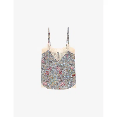 Zadig & Voltaire Womens Cyoko Graphic-print Woven Cami Top Mist In 428 Mist