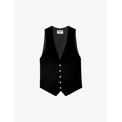 Zadig & Voltaire Womens Noir Emaux Rhinestone-embellished Velvet Waistcoat