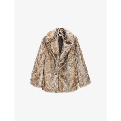 ZADIG & VOLTAIRE WOMENS NATUREL FAUNE OPEN-COLLAR FAUX-FUR COAT