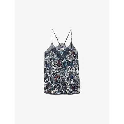 ZADIG & VOLTAIRE WOMENS ENCRE FLORAL-PRINT V-NECK WOVEN TOP