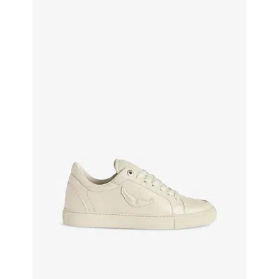 ZADIG & VOLTAIRE WOMENS FLASH FLY ON WING-EMBROIDERED LEATHER LOW-TOP TRAINERS EUR 41 / 7 UK