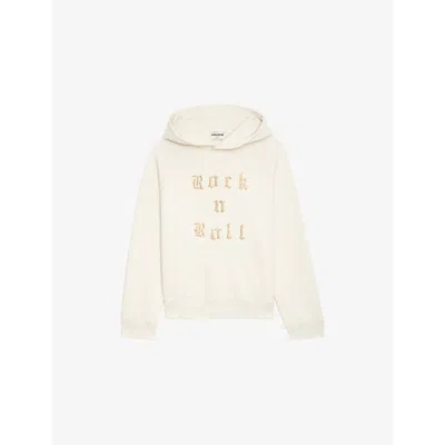 Zadig & Voltaire Womens Georgy Rhinestone-text Cotton-jersey Hooded Sweatshirt Light Sugar