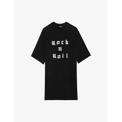 Zadig & Voltaire Womens Black Grace Graphic-print Short-sleeve Cotton T-shirt Dress Xs