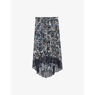 ZADIG & VOLTAIRE WOMENS ENCRE JOSLIN LACE-TRIM WOVEN MIDI SKIRT