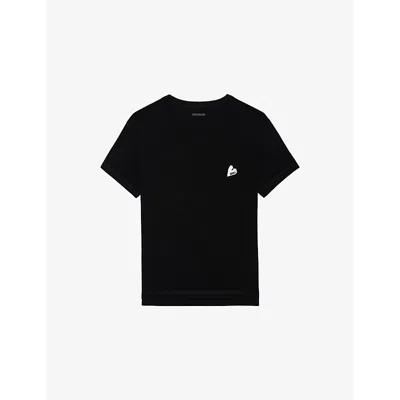 Zadig & Voltaire Womens Marta Heart-embroidered Cotton T-shirt Black