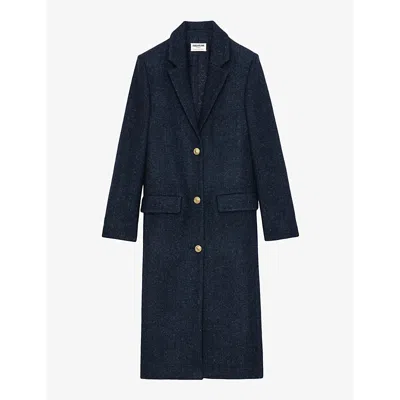 Zadig & Voltaire Womens Anthracite Mio Herringbone-pattern Recycled Wool-blend Coat In Anthracite