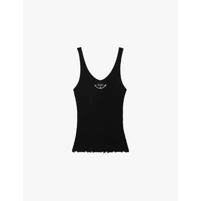 Zadig & Voltaire Womens Nora V-neck Ribbed Cashmere Tank Top Black