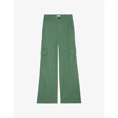 Zadig & Voltaire Womens Coriander Parky Flap-pocket Wide-leg High-rise Cotton Trousers