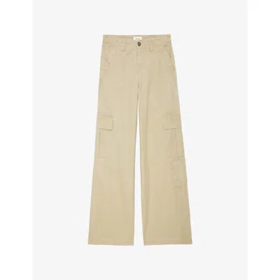 Zadig & Voltaire Womens Parky Flap-pocket Wide-leg High-rise Cotton Trousers Latte