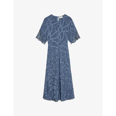 ZADIG & VOLTAIRE WOMENS ZADIG&VOLTAIRE REY CHAIN-PATTERN SILK MIDI DRESS
