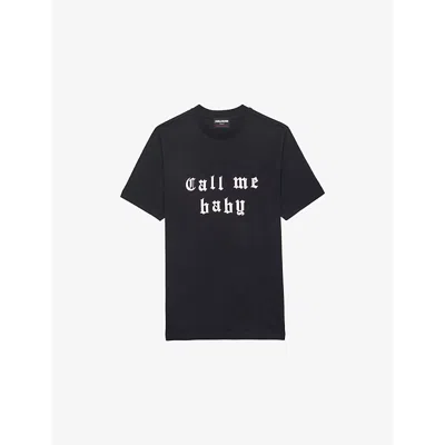 ZADIG & VOLTAIRE WOMENS ZADIG&VOLTAIRE ROUND-NECK TEXT-PRINT COTTON-JERSEY T-SHIRT