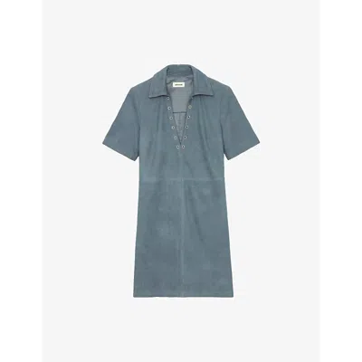 Zadig & Voltaire Womens Uniform Short-sleeved V-neck Suede Mini Dress