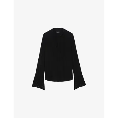 ZADIG & VOLTAIRE WOMENS BLACK TAIKA OPEN-COLLAR WOVEN BLOUSE