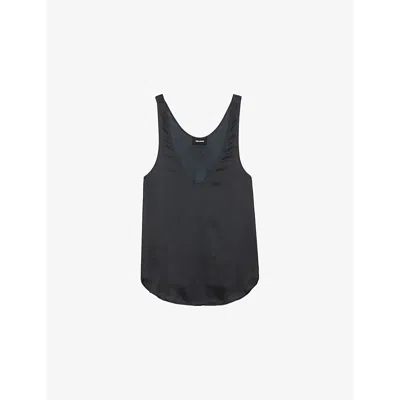 Zadig & Voltaire Womens Tarys Scoop-neck Satin Top Black In Noir