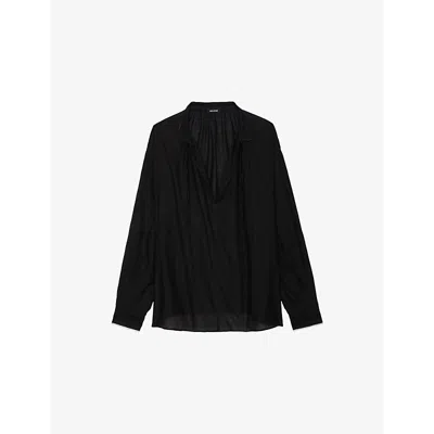 ZADIG & VOLTAIRE WOMENS BLACK TROENE OVERSIZED-FIT COTTON-BLEND BLOUSE