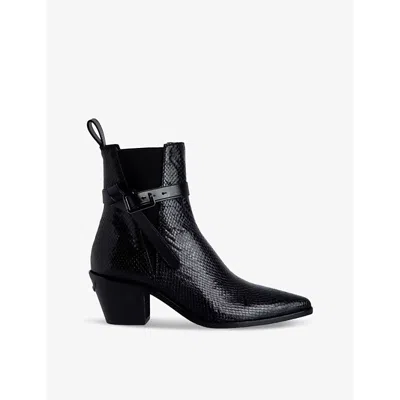 ZADIG & VOLTAIRE WOMENS ZADIG&VOLTAIRE TYLER PYTHON-EFFECT LEATHER HEELED ANKLE BOOTS