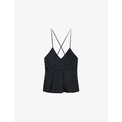 Zadig & Voltaire Womens V-neck Pleated Woven Top Black