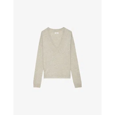 ZADIG & VOLTAIRE WOMENS GEOLOGY VIVI PATCH V-NECK CASHMERE JUMPER