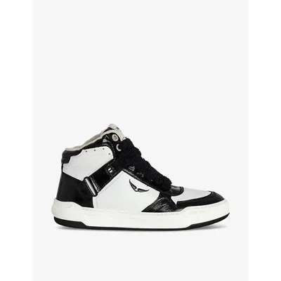 ZADIG & VOLTAIRE WOMENS WINGS PANELLED LEATHER HIGH-TOP TRAINERS NOIR EUR 39 / 6 UK