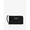Zadig & Voltaire Womens Black Gold Zv Logo-plaque Leather Cardholder