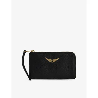 Zadig & Voltaire Womens Black Gold Zv Logo-plaque Leather Cardholder