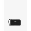 Zadig & Voltaire Womens Black Silver Zv Logo-plaque Leather Cardholder