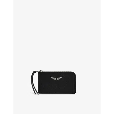 Zadig & Voltaire Womens Black Silver Zv Logo-plaque Leather Cardholder