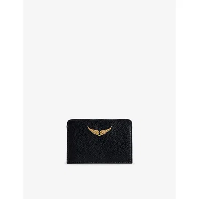 Zadig & Voltaire Womens Noir Gold Zv Pass Logo-plaque Leather Cardholder