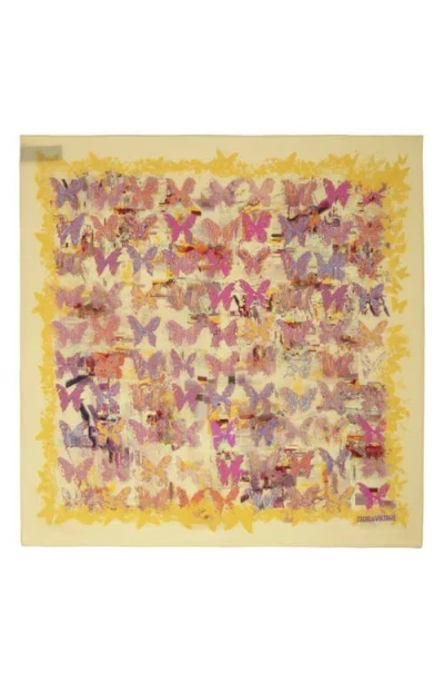 Zadig & Voltaire Blondie 85 Butterfly Neon Silk Square Scarf In Shea