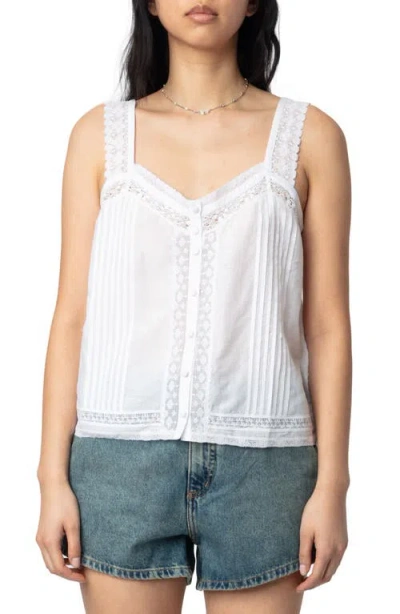 Zadig & Voltaire Celite Tomboy Lace Accent Button-up Camisole In White